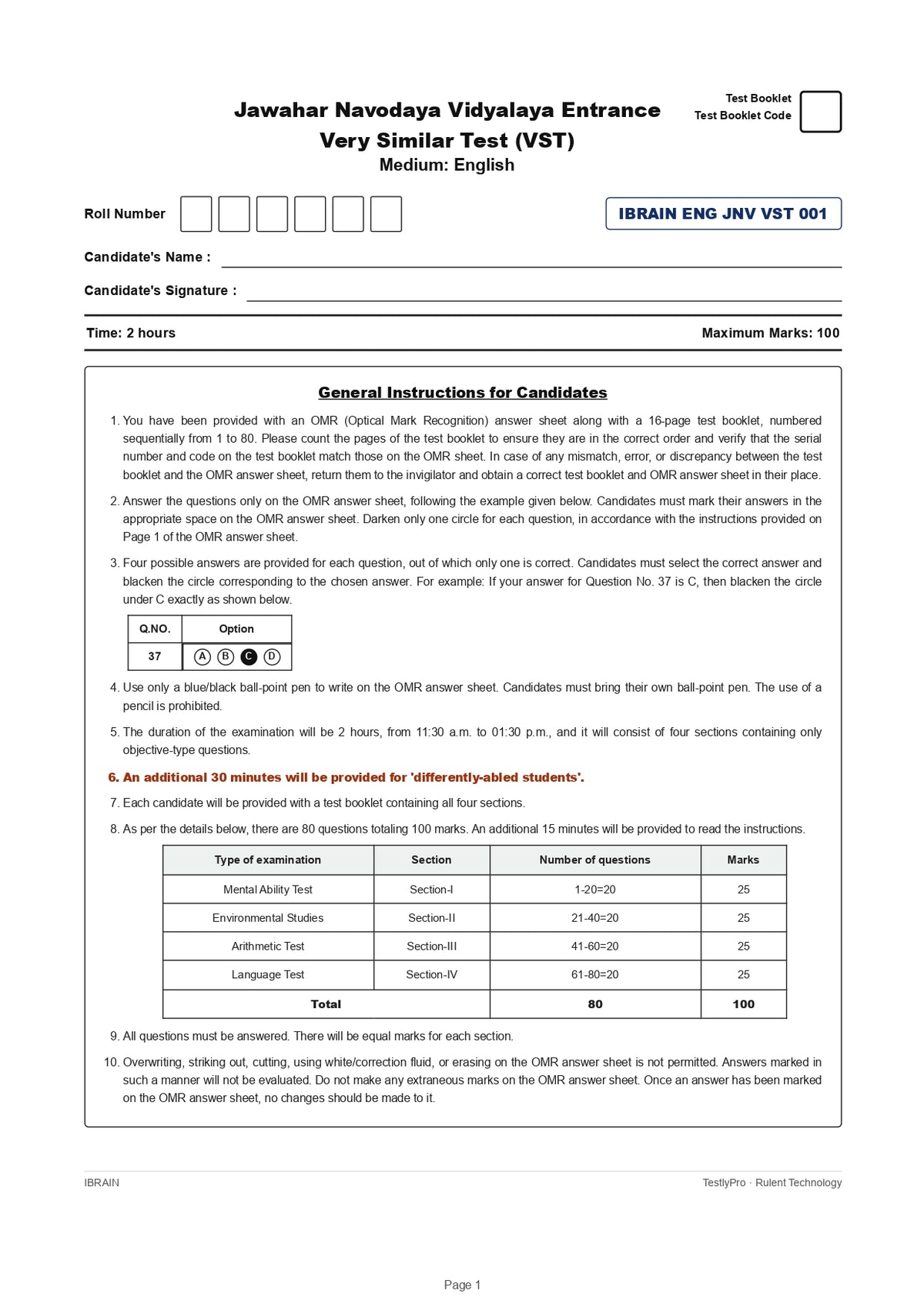JNV Class 6 Entrance Exam 2027 Test Series - English Medium